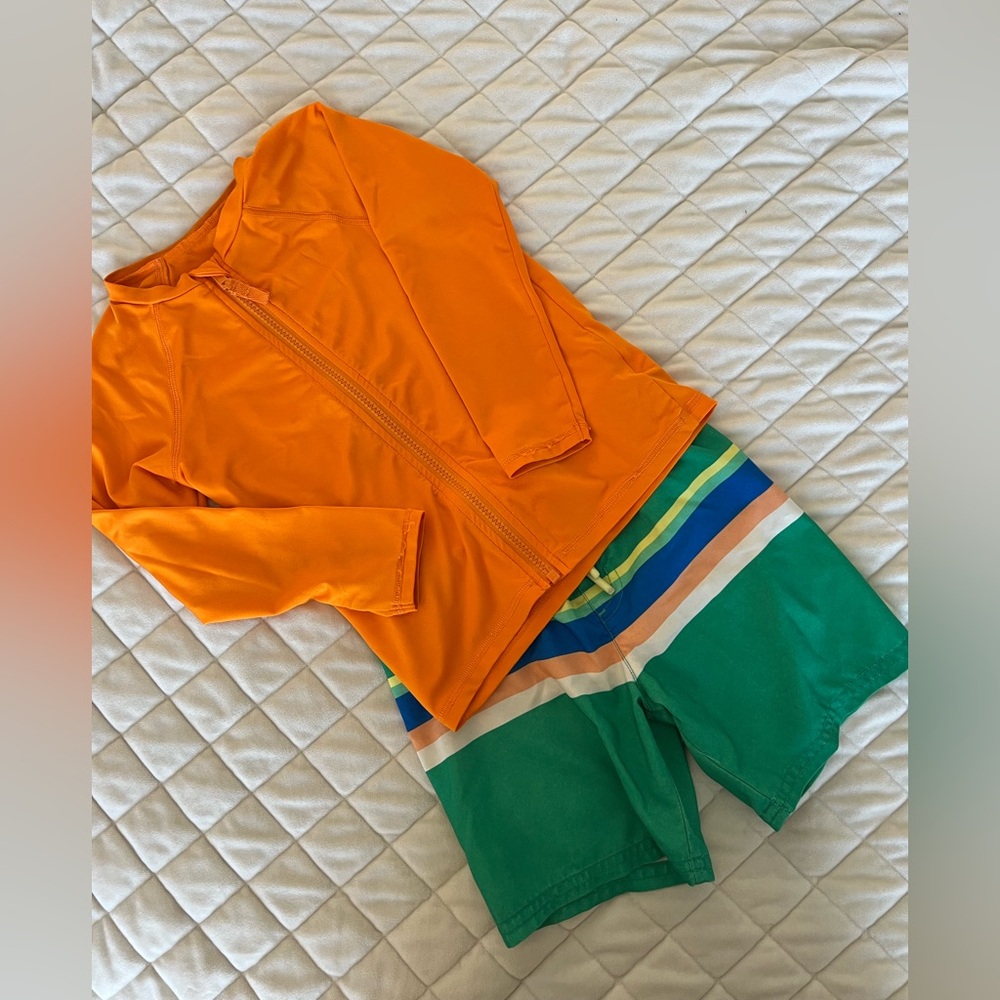Cat & Jack 5T Swim Shorts & Zip Rash Guard